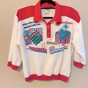 Vintage 80s Teddi Women's Lighweight top with shoulder pads Large